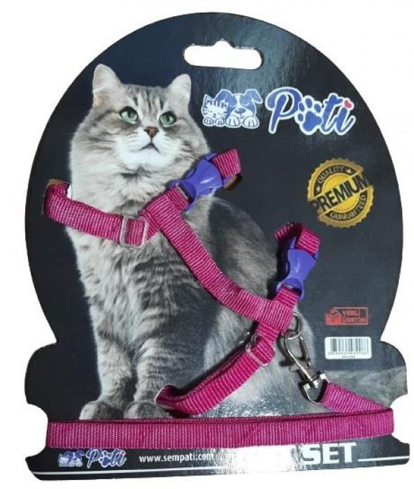 Pati Yavru Köpek ve Kedi Gezdirme Takım Tasması (Ayarlanabilir) Düz Fuşya ürün görseli 1