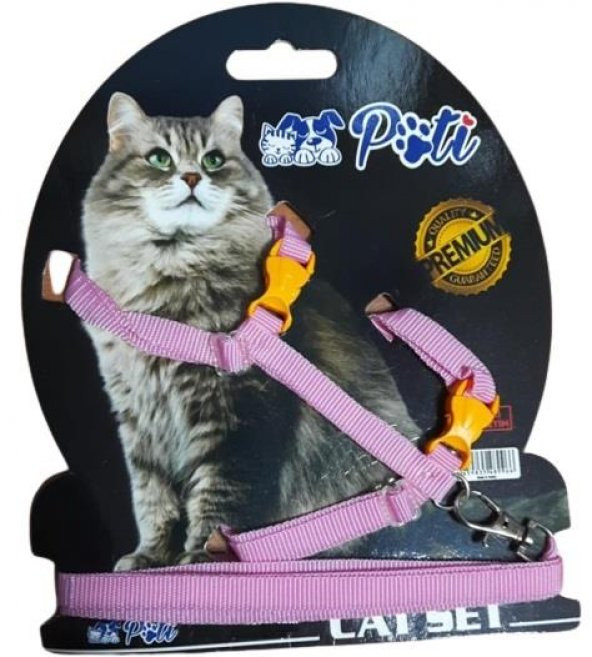 Pati Yavru Köpek ve Kedi Gezdirme Takım Tasması (Ayarlanabilir) Düz Pembe ürün görseli 1