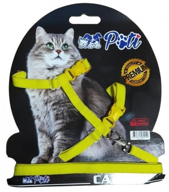 Pati Yavru Köpek ve Kedi Gezdirme Takım Tasması (Ayarlanabilir) Düz Sarı ürün görseli 1