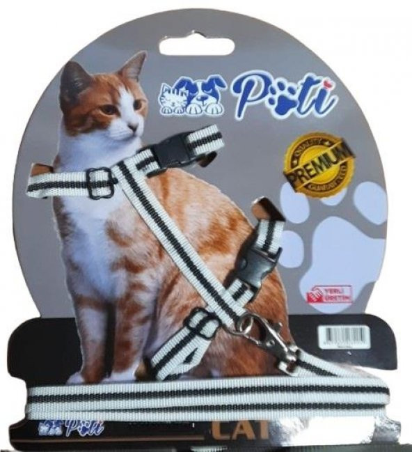 Pati Yavru Köpek ve Kedi Gezdirme Takım Tasması (Ayarlanabilir) Beyaz-Siyah ürün görseli 1