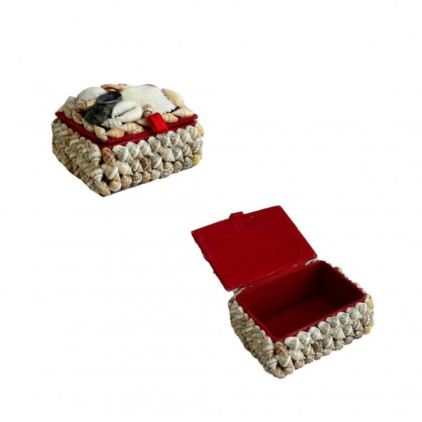 Deniz Kabuğu Kaplamalı Kutu 7x5x4cm - Mücevher Takı Kutusu ürün görseli 1