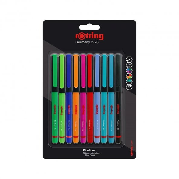 Rotring Liner Fineliner Karışık Renk Keçe Uçlu Kalem 10 Renk ürün görseli 1