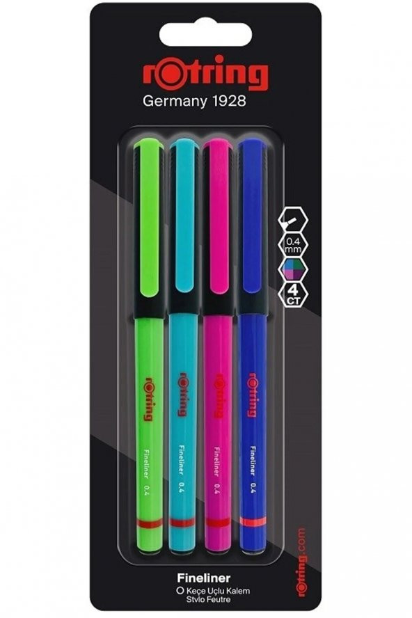 Rotring Liner Fineliner Canlı Renk Keçe Uçlu Kalem 4 Renk ürün görseli 1