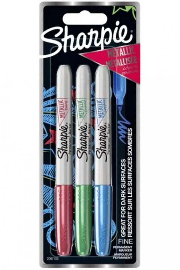Sharpie Fine Permanent Markör 3 Renk Metalik Renkler Kırmızı Yeşil Mavi ürün görseli 1