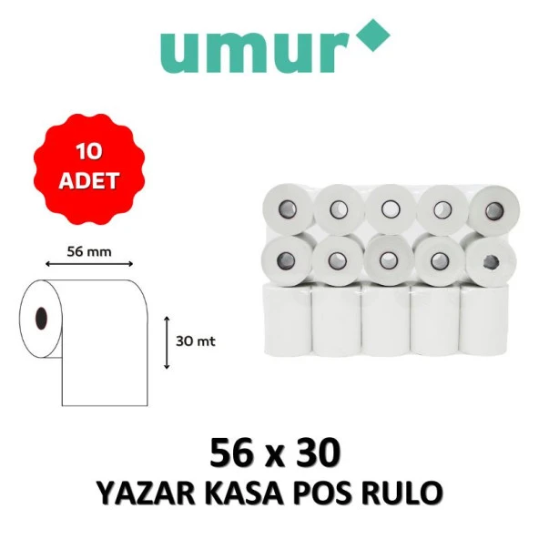 UMUR Yazar Kasa Pos Rulosu 56mm x 30mt - 10 Adet ürün görseli 1