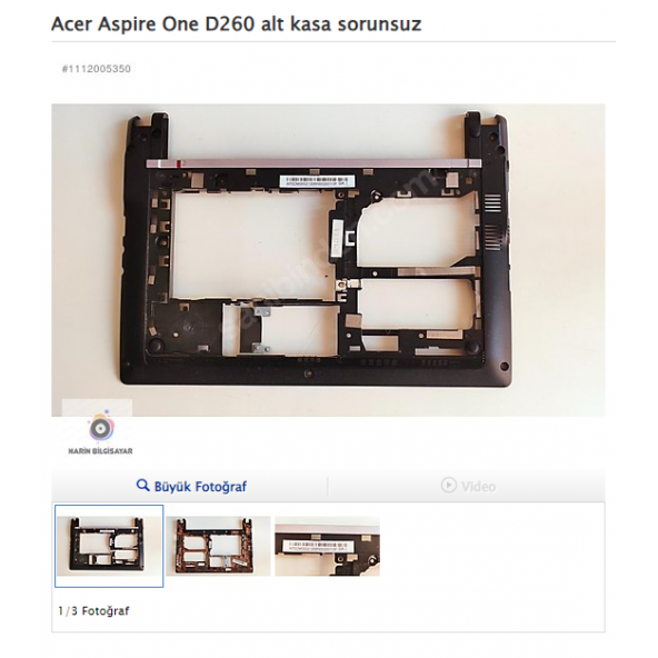 Acer Aspire One D260 alt kasa sorunsuz ürün görseli 1