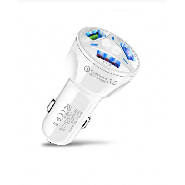 Oto 3 Usb Qualcomm Quick Qc 3.0 7a Hızlı Araç Şarj Aleti Cihazı - Beyaz ürün görseli 1