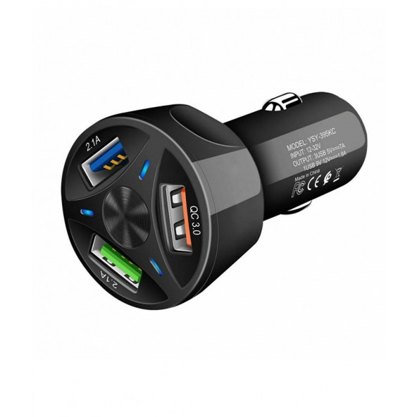 Oto 3 Usb Qualcomm Quick Qc 3.0 7a Hızlı Araç Şarj Aleti Cihazı - Siyah ürün görseli 1