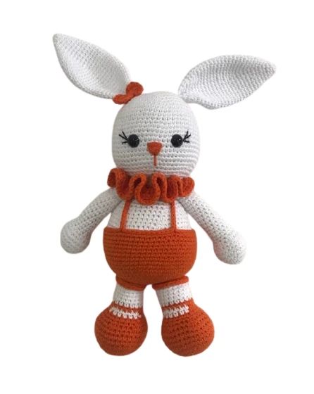 Turuncu Kıyafetli Tombik Tavşan Uyku Arkadaşı Amigurumi Organik Oyuncak ürün görseli 1