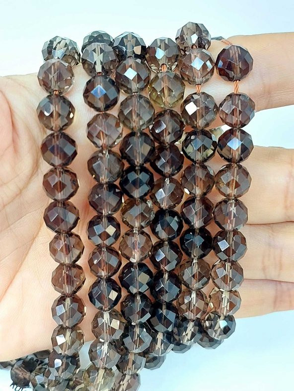 Dumanlı Kuvars Taşı Faset Kesim Dizi 8mm ürün görseli 1