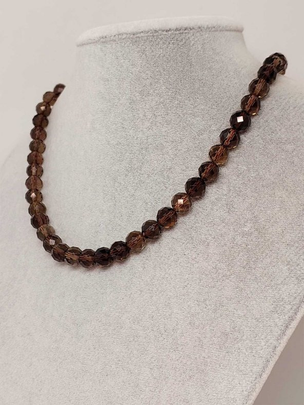 Dumanlı Kuvars Taşı Faset Kesim Kolye 8mm (Sabit Klipsli) ürün görseli 1