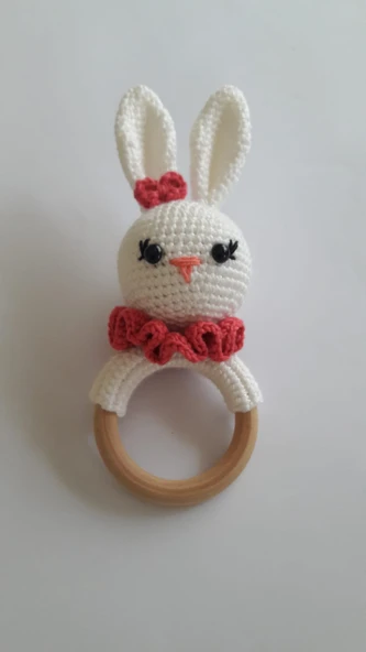 Tavşan Çıngıraklı Diş Kaşıyıcı Amigurumi Organik Oyuncak ürün görseli 1