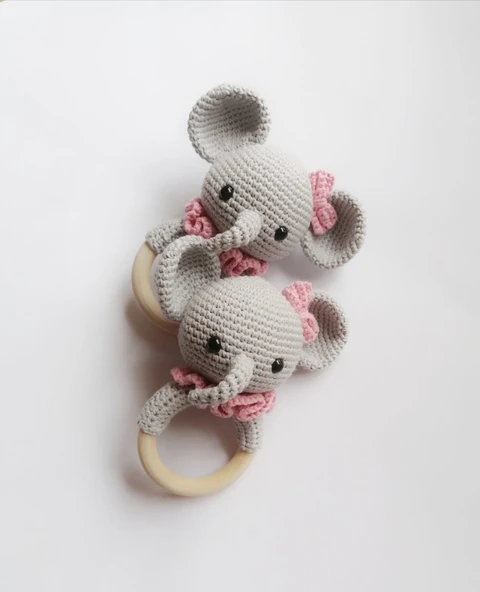 Sevimli Fil Çıngırak Amigurumi Organik Oyuncak ürün görseli 1