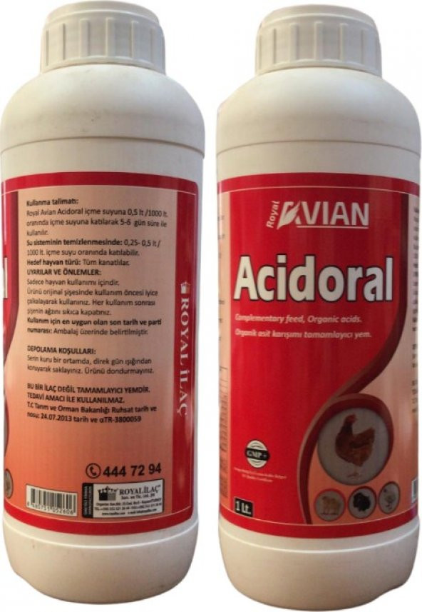 Royal İlaç Royalilaç Avian Acidoral Likit 1 Lt Kanatlı Hayvanlar Için Organik Asit ürün görseli 1