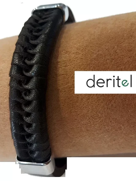 Siyah Örmeli Bileklik Gerçek Deri - Resim 2