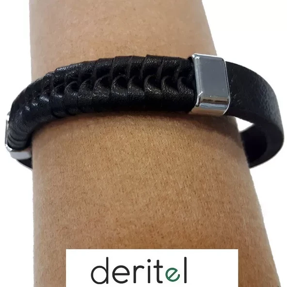 Siyah Örmeli Bileklik Gerçek Deri - Resim 3