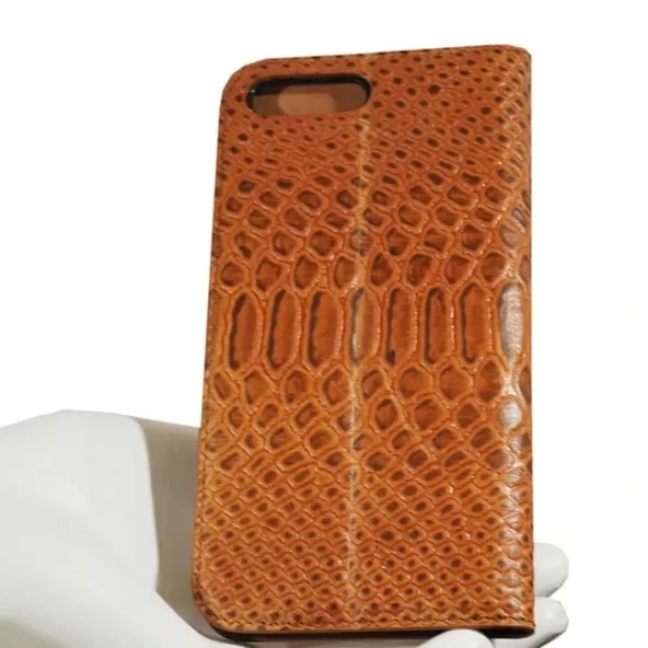 Apple iPhone 8 Plus Cüzdan Kılıf Hakiki Deri Deritel Desen Camel ürün görseli 1