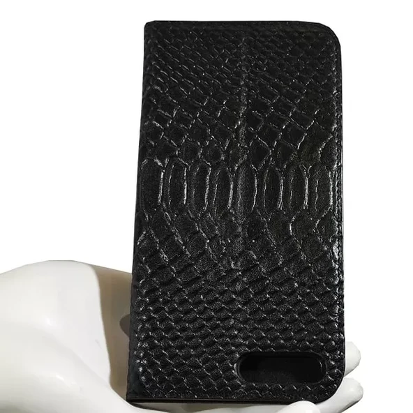 Apple iPhone 8 Plus Cüzdan Kılıf Hakiki Deri Deritel Desen Siyah ürün görseli 1