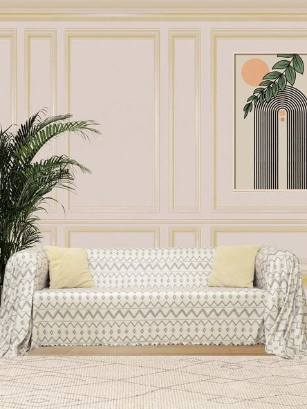 SoftMicro İskandinav Desenli 180x300 cm Koltuk Örtüsü Şalı, Kanepe Örtüsü, Tv Battaniyesi Gri ürün görseli 1