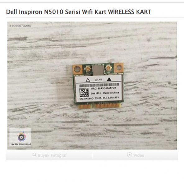 Dell Inspiron N5010 Serisi Wifi Kart WİRELESS KART ürün görseli 1