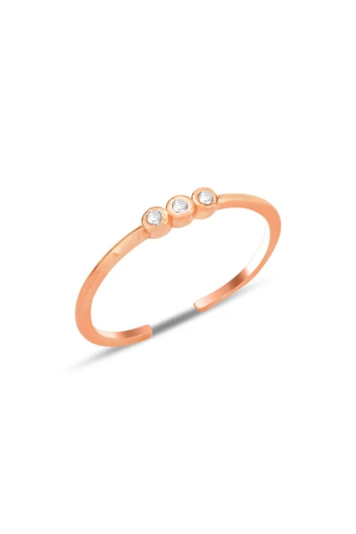 Gümüş rose zirkon taşlı alttan ayarlanabilir tria yüzük SGTL12235ROSE ürün görseli 1