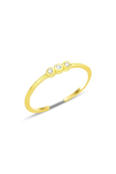Gümüş altın yaldızlı zirkon taşlı alttan ayarlanabilir tria yüzük SGTL12235GOLD ürün görseli 1