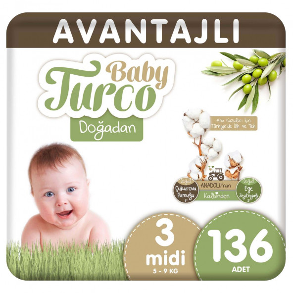 Baby Turco Doğadan 3 Numara Midi 136'lı Bebek Bezi ürün görseli 1