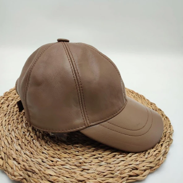 Karamel Renk Deri Unisex Şapka - Resim 5