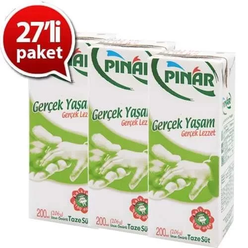 Pınar UHT Tam Yağlı Süt 200ml (27 li Koli) ürün görseli 1