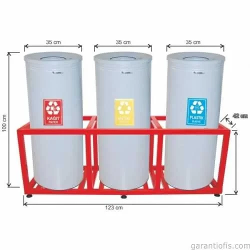 Garanti Metal 1810 Kafesli Boyalı 3 lü Geri Dönüşüm Çöp Kovası ürün görseli 1