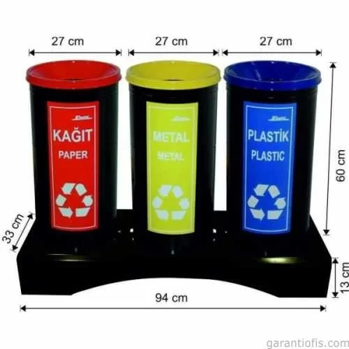 Garanti Metal 1840 Boyalı 3 lü Geri Dönüşüm Çöp Kovası ürün görseli 1
