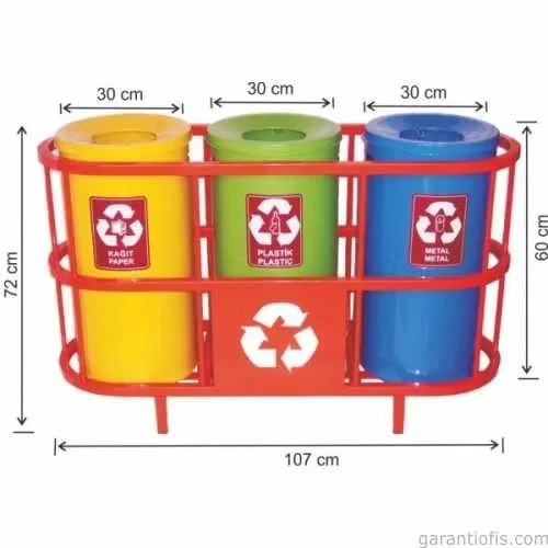 Garanti Metal 1806 Boyalı Kafesli 3 lü Geri Dönüşüm Çöp Kovası ürün görseli 1