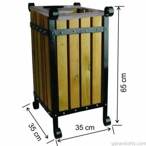 Garanti Metal 2112 Kapaklı Ahşap Kare Bahçe Tipi Çöp Kovası (45 Litre) ürün görseli 1