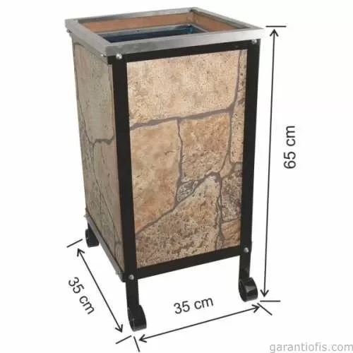 Garanti Metal 2104 Taş Dekorlu Kare Ahşap Bahçe Tipi Çöp Kovası (45 Litre) ürün görseli 1