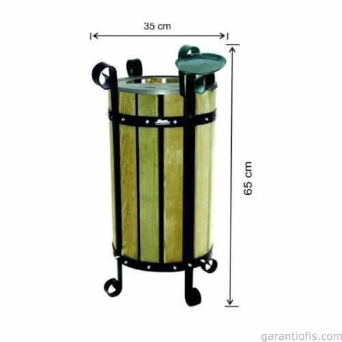 Garanti Metal 2113 Ahşap Yuvarlak  Bahçe Tipi Çöp Kovası (28 Litre) ürün görseli 1