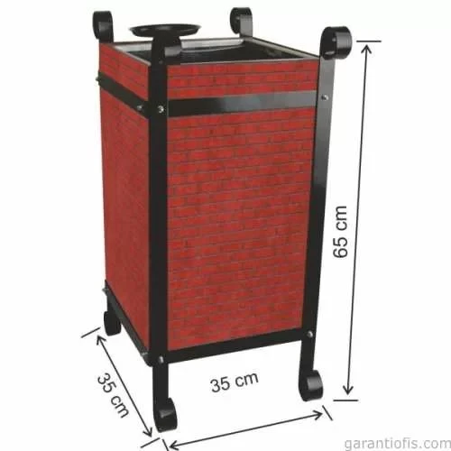 Garanti Metal 2107 Tuğla Dekorlu Kül Tablalı Kare Ahşap Bahçe Tipi Çöp Kovası (45 Litre) ürün görseli 1