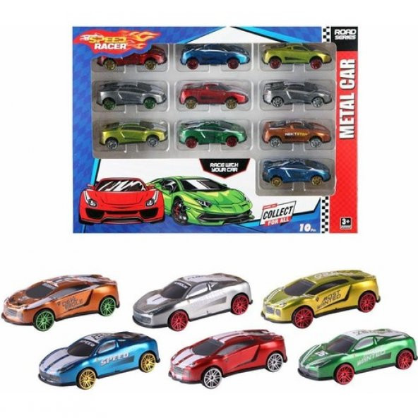 DZC KUZENLER AVM METAL 10 LU ARABA SET DEMİR DİECAST ARABALAR ürün görseli 1