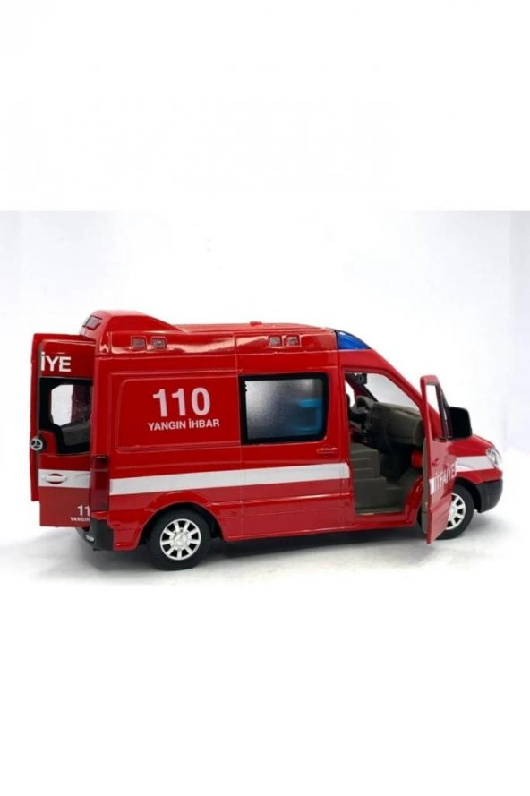 Diecast Metal İTFAİYE Mercedes Sprinter Çek Bırak Işıklı Siren Sesli 14 Cm kapıları açılır ürün görseli 1
