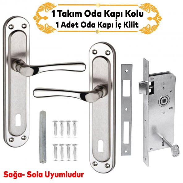 Kumru Nikel Saten Oda Kapı Kolu + Hok ER-40 Ekstra Gömme Kilit İç Kapı Oda Kilidi Rulmanlı Köşeli 40 mm Takım ürün görseli 1
