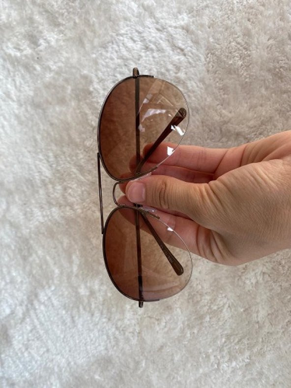 Kahverengi unisex damla model yarım metal çerçeve güneş gözlüğü ürün görseli 1
