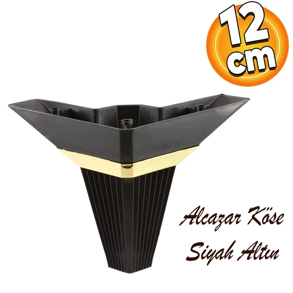 Alcazar Lüks Mobilya Kanepe Sehpa Tv Ünitesi Koltuk Ayağı Baza Ayakları Köşe 12 Cm Siyah Altın ürün görseli 1