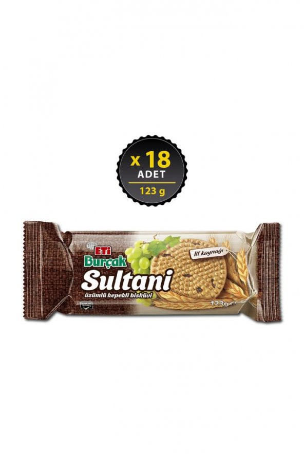 Eti Burçak Sultani Üzümlü Kepekli Bisküvi 123 g x 18  Adet ürün görseli 1
