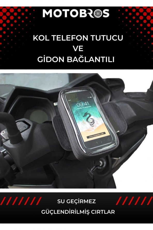 Motosiklet Sürücüsü Kol Ve Gidona Takılabilir Çantalı Telefon Tutucu 6,5"'e Kadar ürün görseli 1