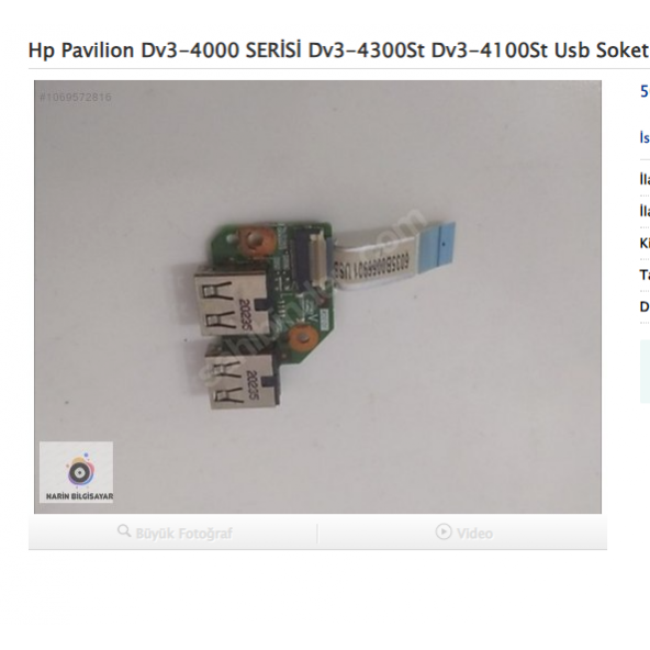 Hp Pavilion Dv3-4000 SERİSİ Dv3-4300St Dv3-4100St Usb Soket ürün görseli 1