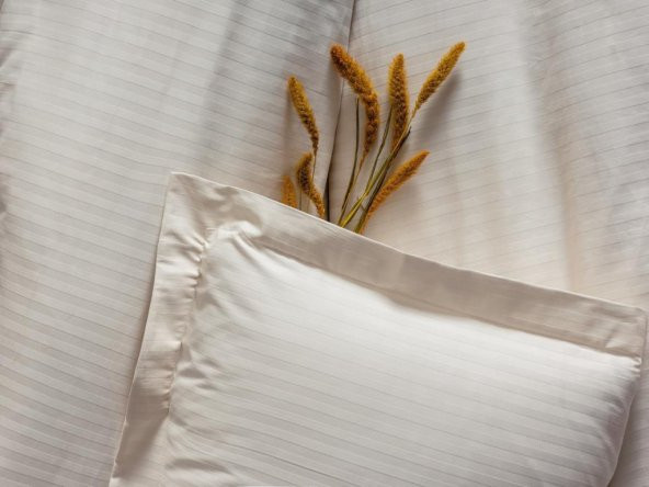 Cotton Box Çift Kişilik Saten Nevresim Takımı Elegante Stripe Ekru ürün görseli 1