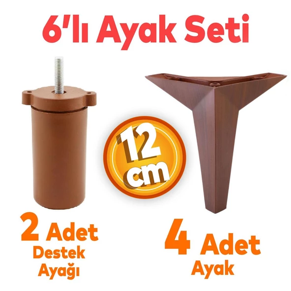6'lı Set Mobilya Tv Ünitesi Çekyat Koltuk Kanepe Destek Ayağı 12 Cm Kahve Ahşap Desen Baza Ayakları ürün görseli 1