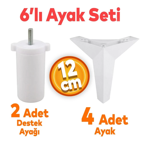 Kale 6'lı Set Mobilya Tv Ünitesi Koltuk Kanepe Destek Ayağı 12 Cm Beyaz Baza Ayakları M8 Civatalı ürün görseli 1