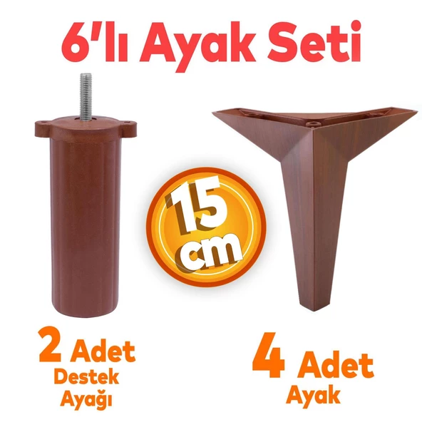 Kale 6'lı Set Mobilya Tv Ünitesi Koltuk Kanepe Destek Ayağı 15 Cm Kahve Ahşap Desen Baza Ayakları ürün görseli 1
