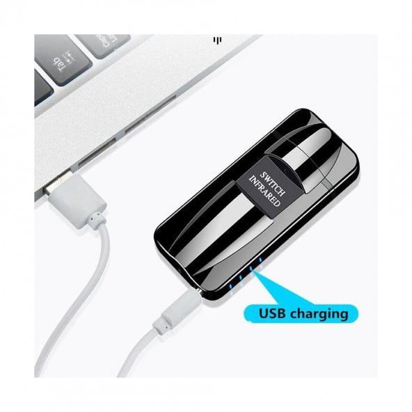 Sensörlü Alevsiz USB Şarjlı Tesla Çakmak Gümüş - Resim 4