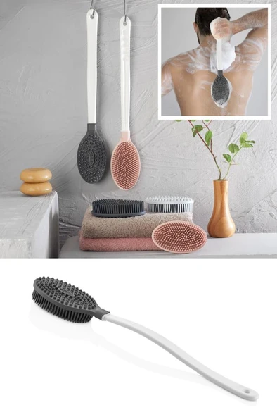 Uzun Saplı Vücut Masaj Fırçası, Çift Taraflı Sırt Kese Banyo Duş Masaj Yumuşak Fırça FÜME ürün görseli 1